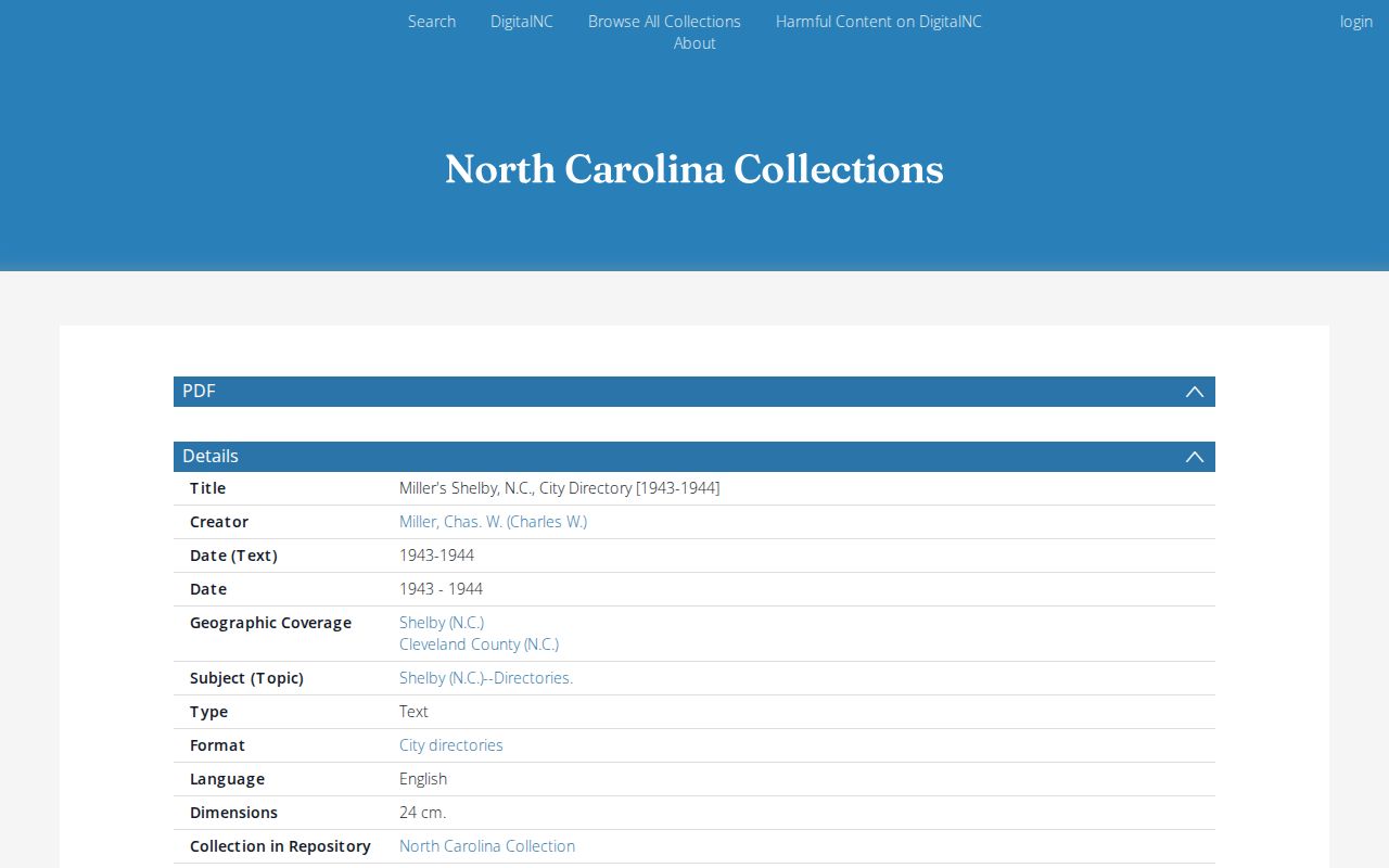 Shelby city directory DigitalNC catalog record
