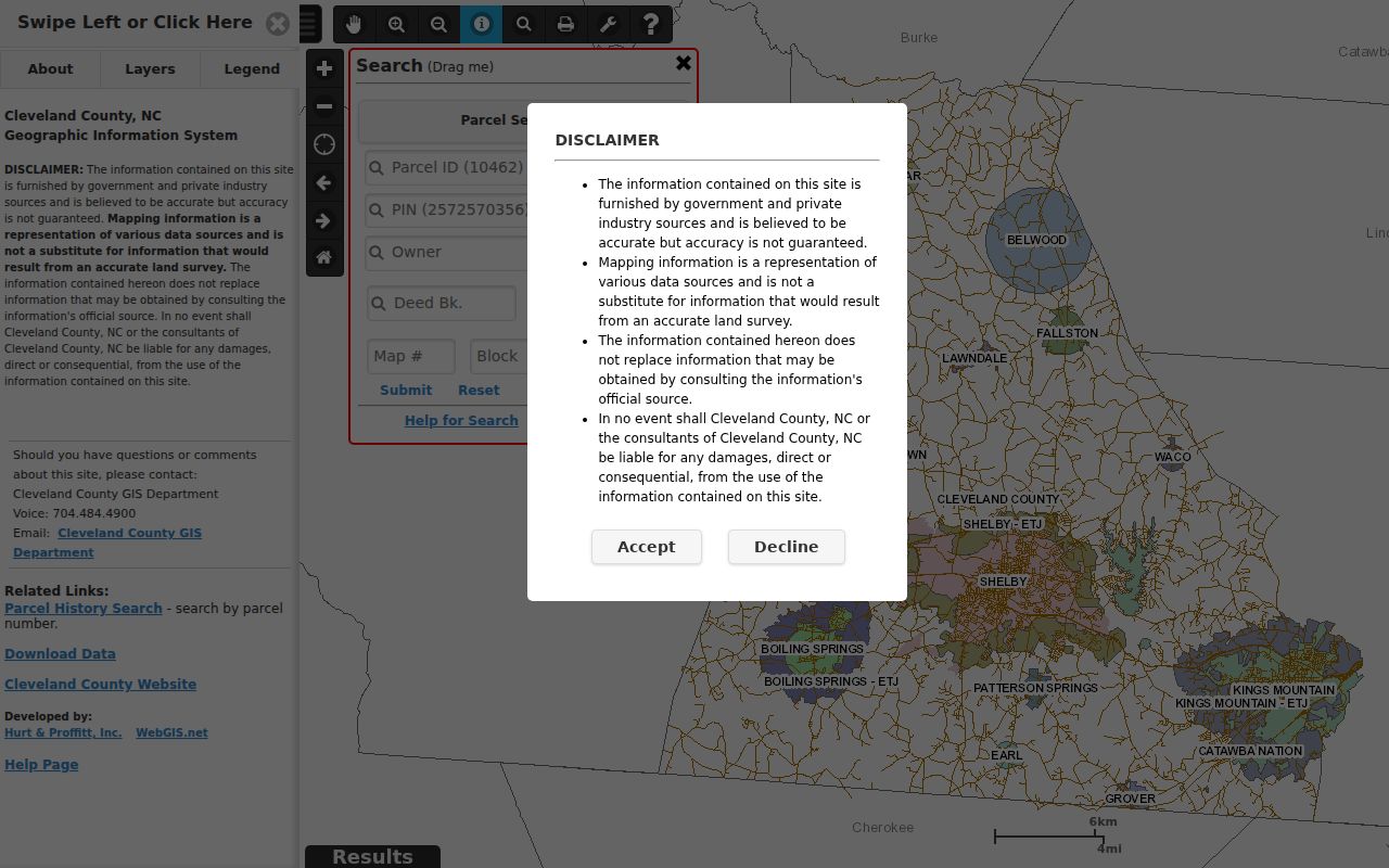 Shelby street directory Cleveland County WebGIS property search controls