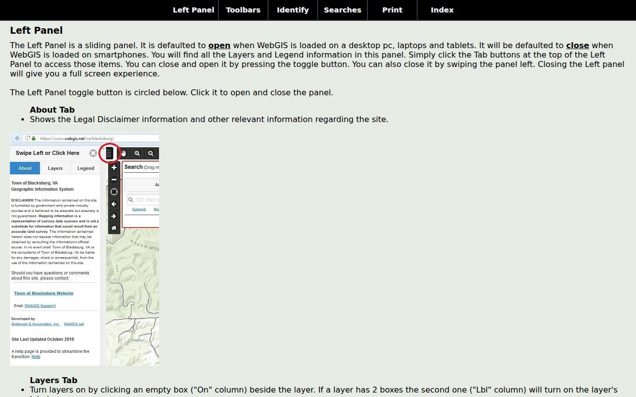 Shelby street directory WebGIS help for parcel selection and street searches